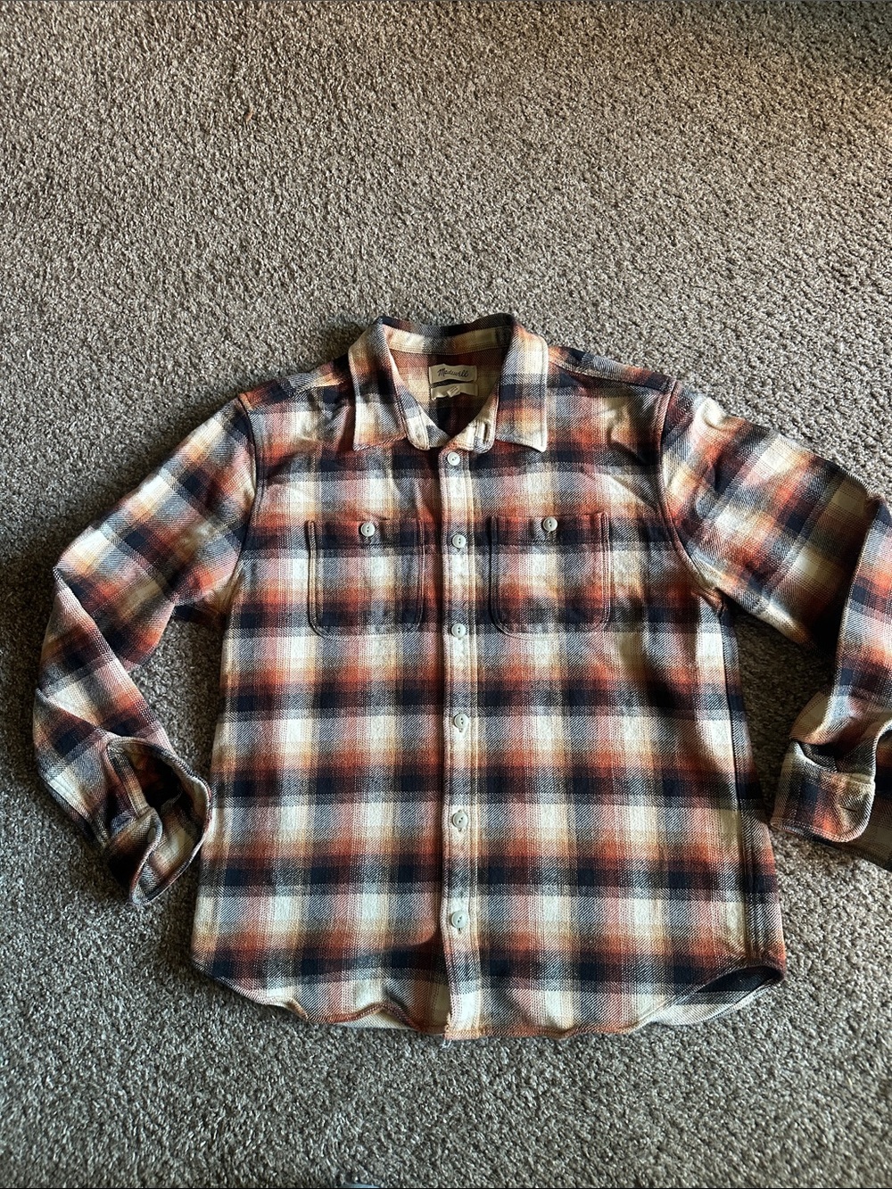 Madewell Men's Plaid Button-Down Shirt in Cream, Brown & Orange